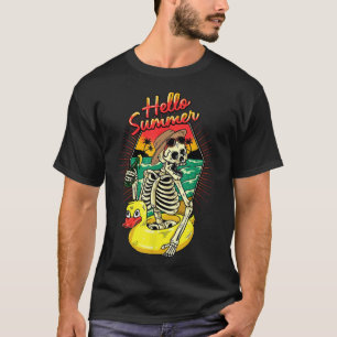 Summer Vibes Skeleton Funny Skeleton op strand Sun T-shirt