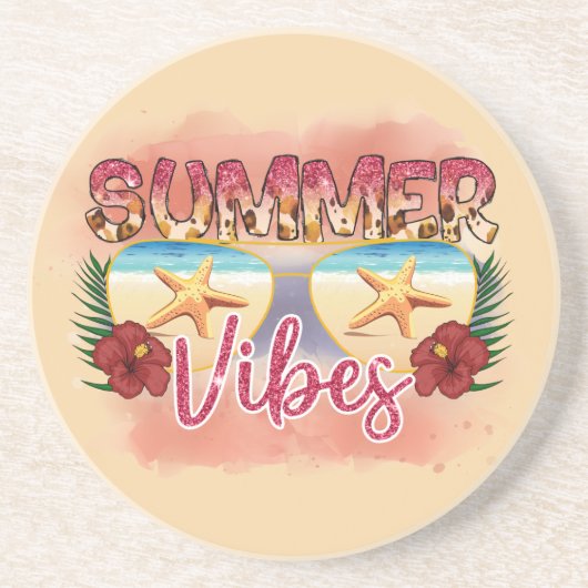 Summer Vibes | Starvissen | Kuststrand Zandsteen Onderzetter (Voorkant)