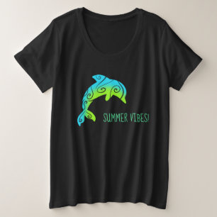 "Summer Vibes" Stylized Ombre Dolphin Grote Maat T-shirt