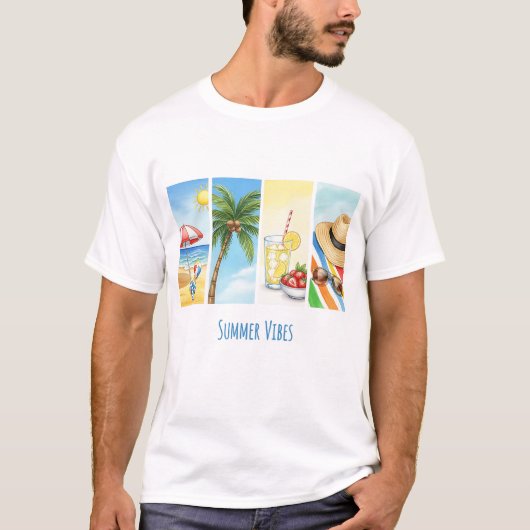 Summer Vibes Sublimation T-Shirt | Retro Beach Sce (Voorkant)