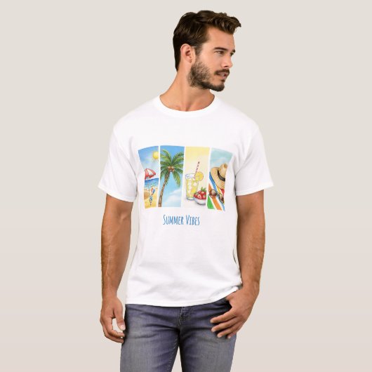 Summer Vibes Sublimation T-Shirt | Retro Beach Sce (Voorkant volledig)