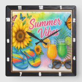 Summer Vibes Sun Fun Vierkante Klok (Voorkant)