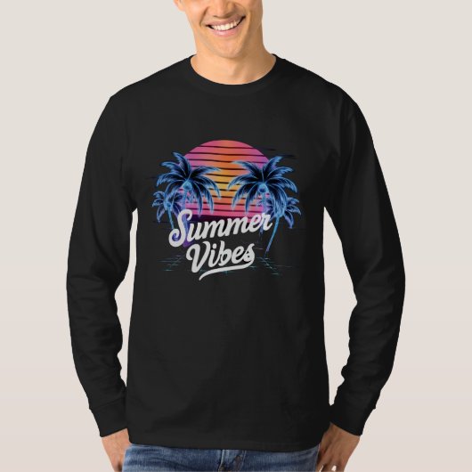 Summer Vibes Synthwave T-shirt – Neon Palm Tree (Voorkant)