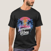 Summer Vibes Synthwave T-shirt – Neon Palm Tree (Voorkant)