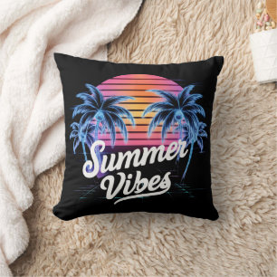 Summer Vibes Synthwave T-shirt – Neon Palm Tree Kussen