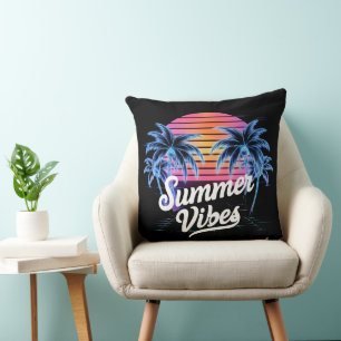 Summer Vibes Synthwave T-shirt – Neon Palm Tree Kussen
