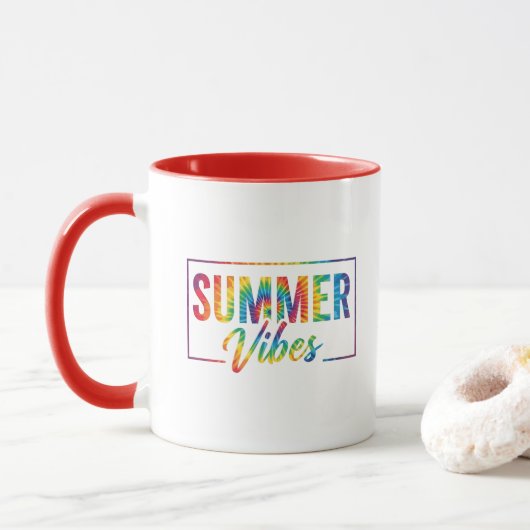 SUMMER Vibes Tie-Dye Rainbow Coffee Mug Bold Mok (Met donut)