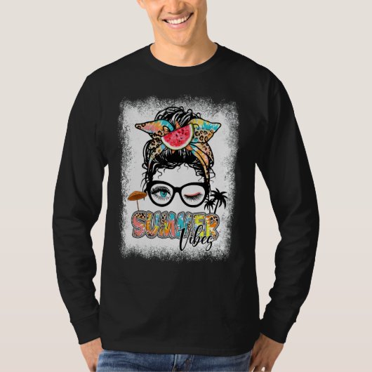 Summer Vibes Tie Leopard Messy Bun Watermelon T-shirt (Voorkant)