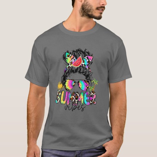 Summer Vibes Tie Leopard Messy Bun Watermelon T-shirt (Voorkant)