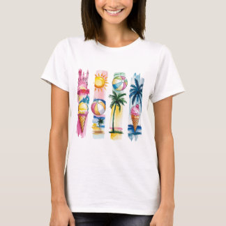 Summer Vibes Torn Collage - Retro Waterverf Beach T-shirt