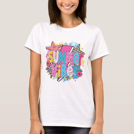 Summer Vibes Torn Collage - Retro Waterverf Beach T-shirt (Voorkant)