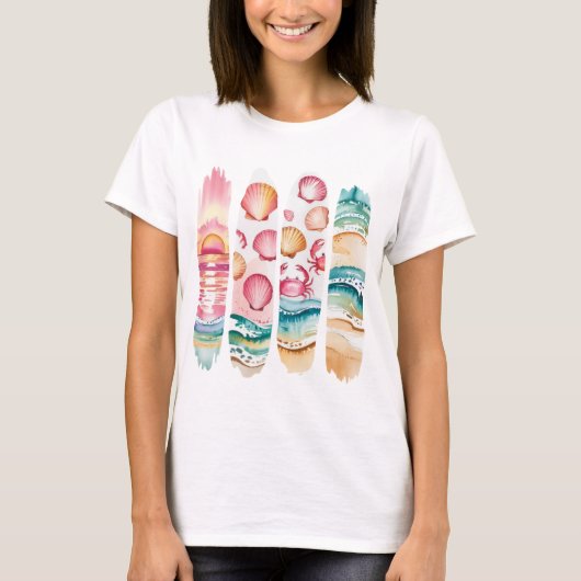 Summer Vibes Torn Collage - Retro Waterverf Beach T-shirt (Voorkant)