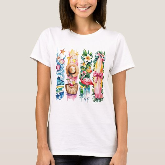 Summer Vibes Torn Collage - Retro Waterverf Beach T-shirt (Voorkant)