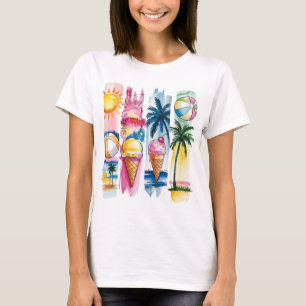 Summer Vibes Torn Collage - Retro Waterverf Beach T-shirt