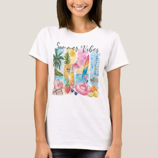 Summer Vibes Torn Collage - Retro Waterverf Beach T-shirt