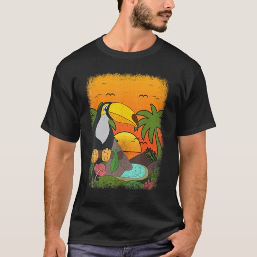 Summer Vibes Tropical Bird Palm Trees Sunse T-shirt (Voorkant)