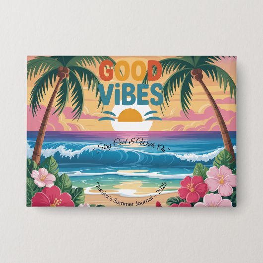 Summer Vibes Tropical Notitieboek Button (Voorkant)
