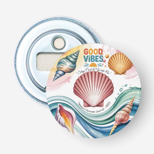Summer Vibes Tropical Notitieboek Button Flesopener (Voorkant)