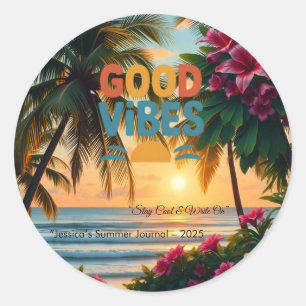 Summer Vibes Tropical Notitieboek Ronde Sticker