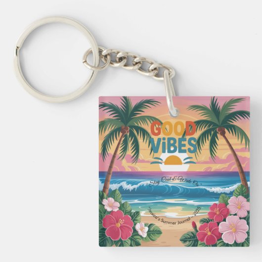 Summer Vibes Tropical Notitieboek Sleutelhanger (Voorkant)