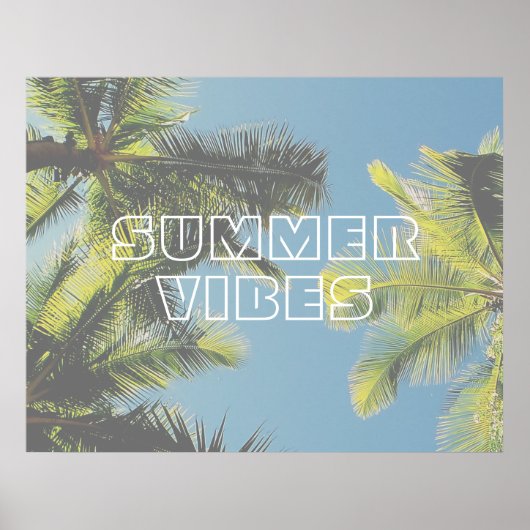 Summer Vibes Tropical Palm Tree Green Blue Sky Poster (Voorkant)