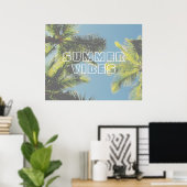 Summer Vibes Tropical Palm Tree Green Blue Sky Poster (Thuiskantoor)