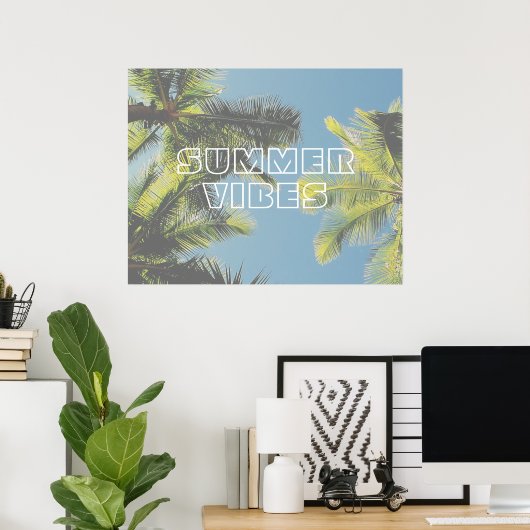 Summer Vibes Tropical Palm Tree Green Blue Sky Poster (Thuiskantoor)