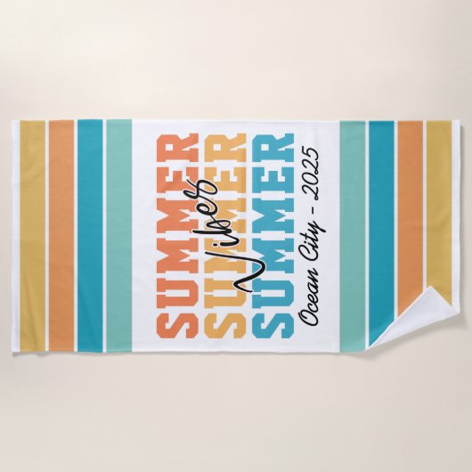 Summer Vibes Tropical Stripes Customizable Strandlaken (Voorkant)