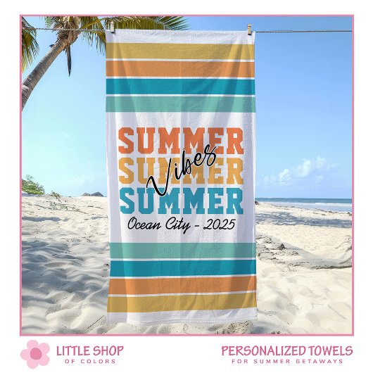 Summer Vibes Tropical Stripes Customizable Strandlaken