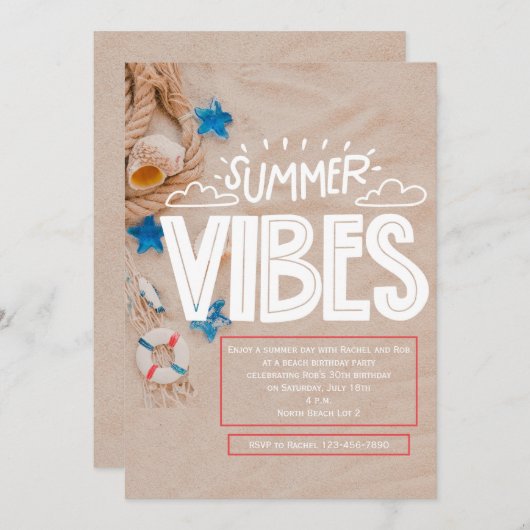 Summer Vibes Uitnodiging (Voorkant / Achterkant)