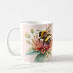 Summer Vibes Waterverf Bumblebee Flowers - Koffiemok