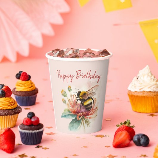 Summer Vibes Waterverf Bumblebee Happy Birthday Papieren Bekers