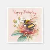 Summer Vibes Waterverf Bumblebee Happy Birthday Servet (Voorkant)