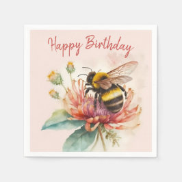 Summer Vibes Waterverf Bumblebee Happy Birthday Servet