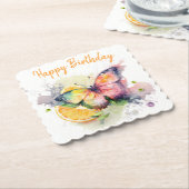 Summer Vibes Waterverf Butterfly - Happy Birthday Kartonnen Onderzetters (Gebogen)