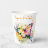Summer Vibes Waterverf Butterfly - Happy Birthday Papieren Bekers (Achterkant)