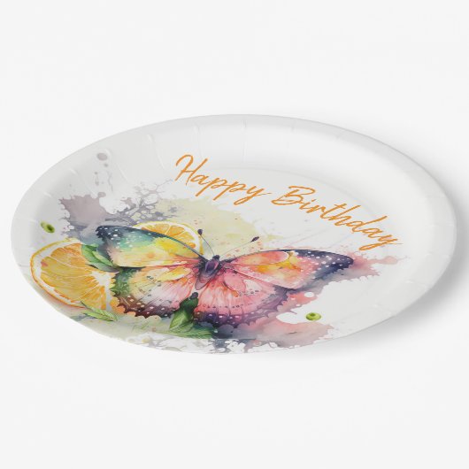 Summer Vibes Waterverf Butterfly - Happy Birthday Papieren Bordje (Gekanteld)