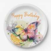 Summer Vibes Waterverf Butterfly - Happy Birthday Papieren Bordje (Voorkant)