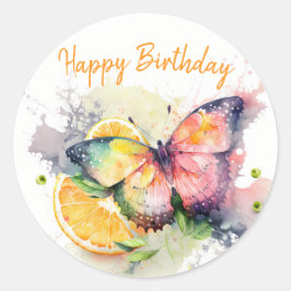 Summer Vibes Waterverf Butterfly - Happy Birthday Ronde Sticker