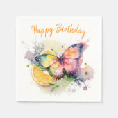 Summer Vibes Waterverf Butterfly - Happy Birthday Servet (Voorkant)