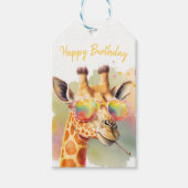 Summer Vibes Waterverf Giraffe - Happy Birthday Cadeaulabel (Voorkant)