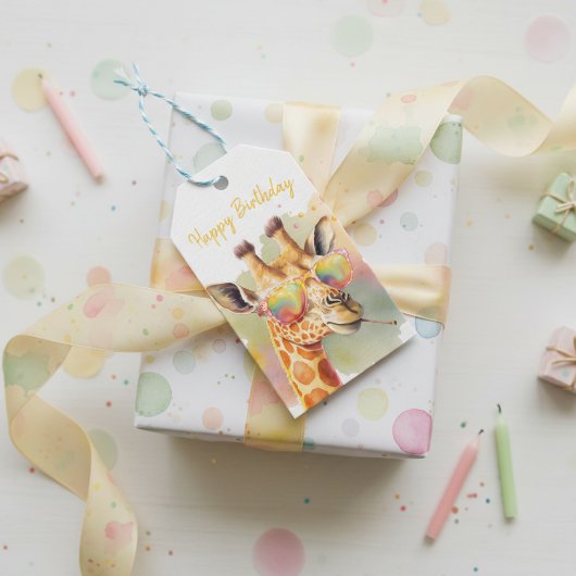 Summer Vibes Waterverf Giraffe - Happy Birthday Cadeaulabel