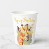 Summer Vibes Waterverf Giraffe - Happy Birthday Papieren Bekers (Achterkant)