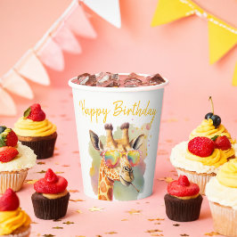 Summer Vibes Waterverf Giraffe - Happy Birthday Papieren Bekers