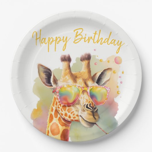 Summer Vibes Waterverf Giraffe - Happy Birthday Papieren Bordje (Voorkant)
