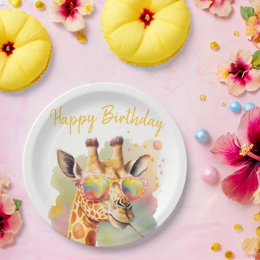 Summer Vibes Waterverf Giraffe - Happy Birthday Papieren Bordje