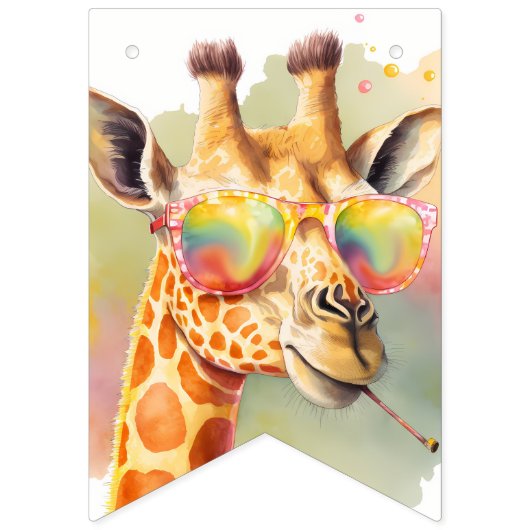 Summer Vibes Waterverf Giraffe - Verjaardag Vlaggetjes (Eerste vlag)