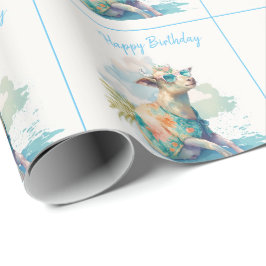 Summer Vibes Waterverf Goat - Happy Birthday Cadeaupapier
