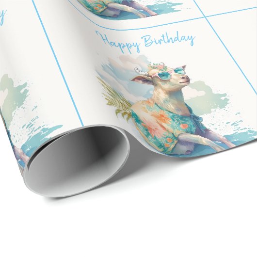 Summer Vibes Waterverf Goat - Happy Birthday Cadeaupapier (Rol Hoek)