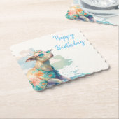 Summer Vibes Waterverf Goat - Happy Birthday Kartonnen Onderzetters (Gebogen)